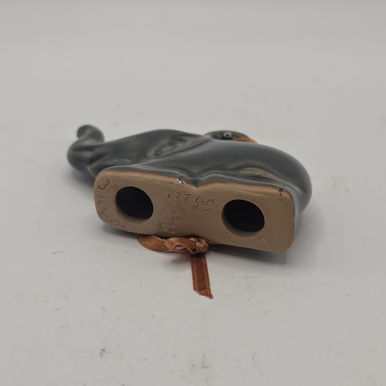 Vintage Pottery Elephant Ornament 3.5″ Unique Signed