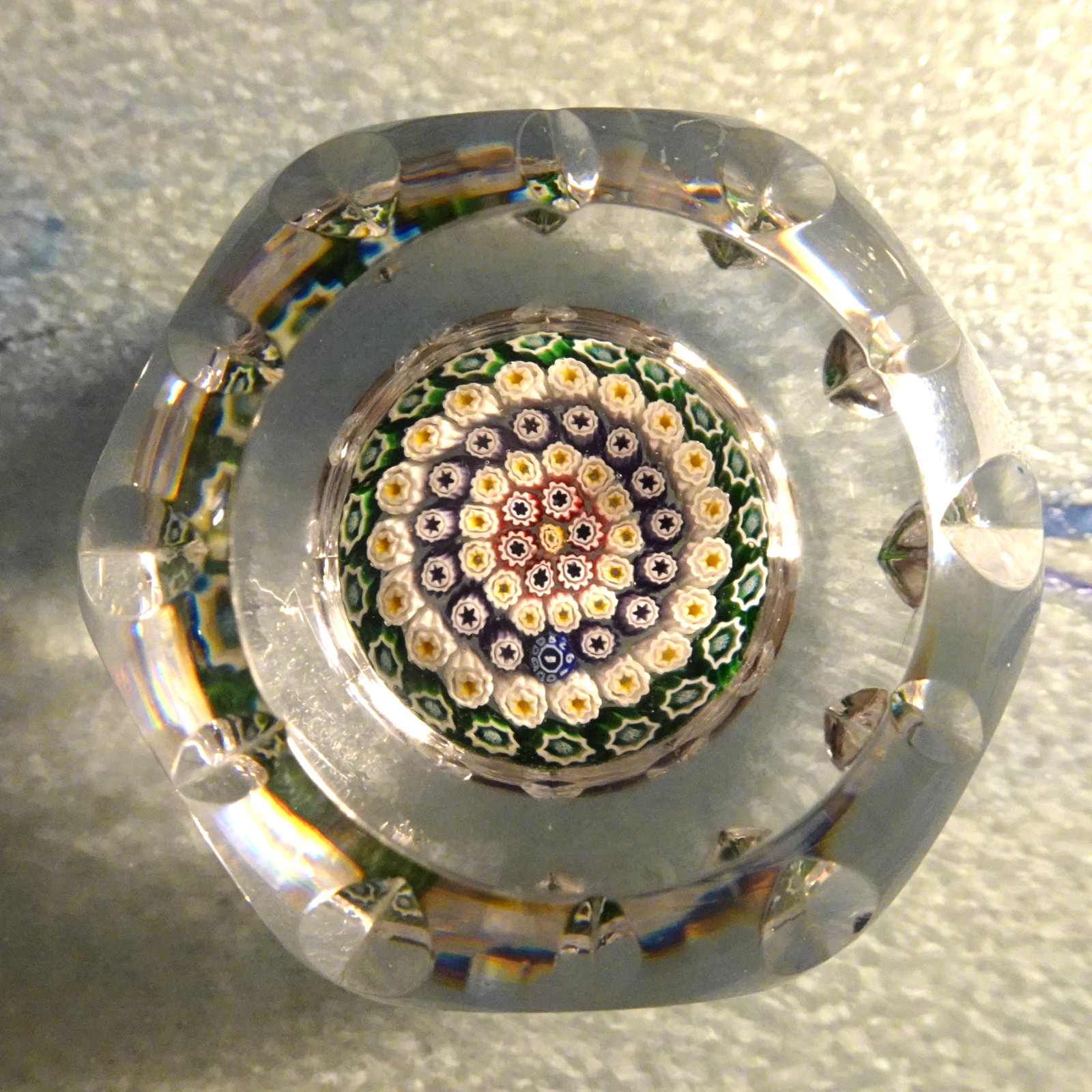 1974 Whitefriars England Faceted Millefiori Art Glass Paperweight Monk Cane