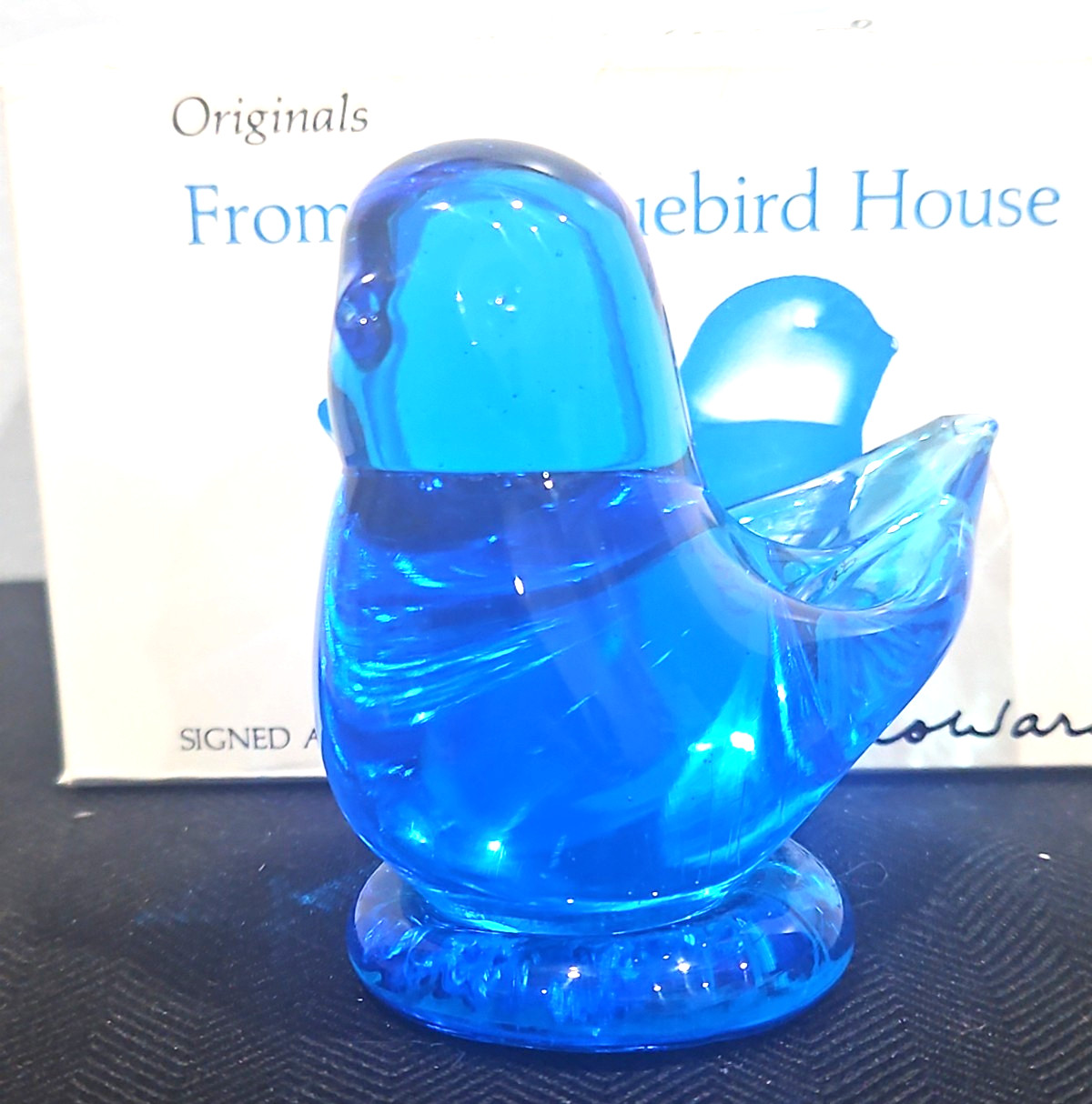 Vtg Leo Ward Bluebird of Happiness Art Glass Figurine Signed Dated 1996 with Box