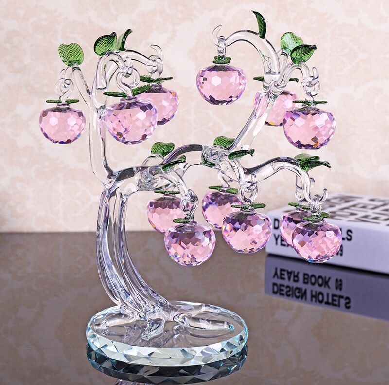 Crystal Glass Apple Bonsai Fruit Tree Ornaments Home Desk Table Feng Shui Decor
