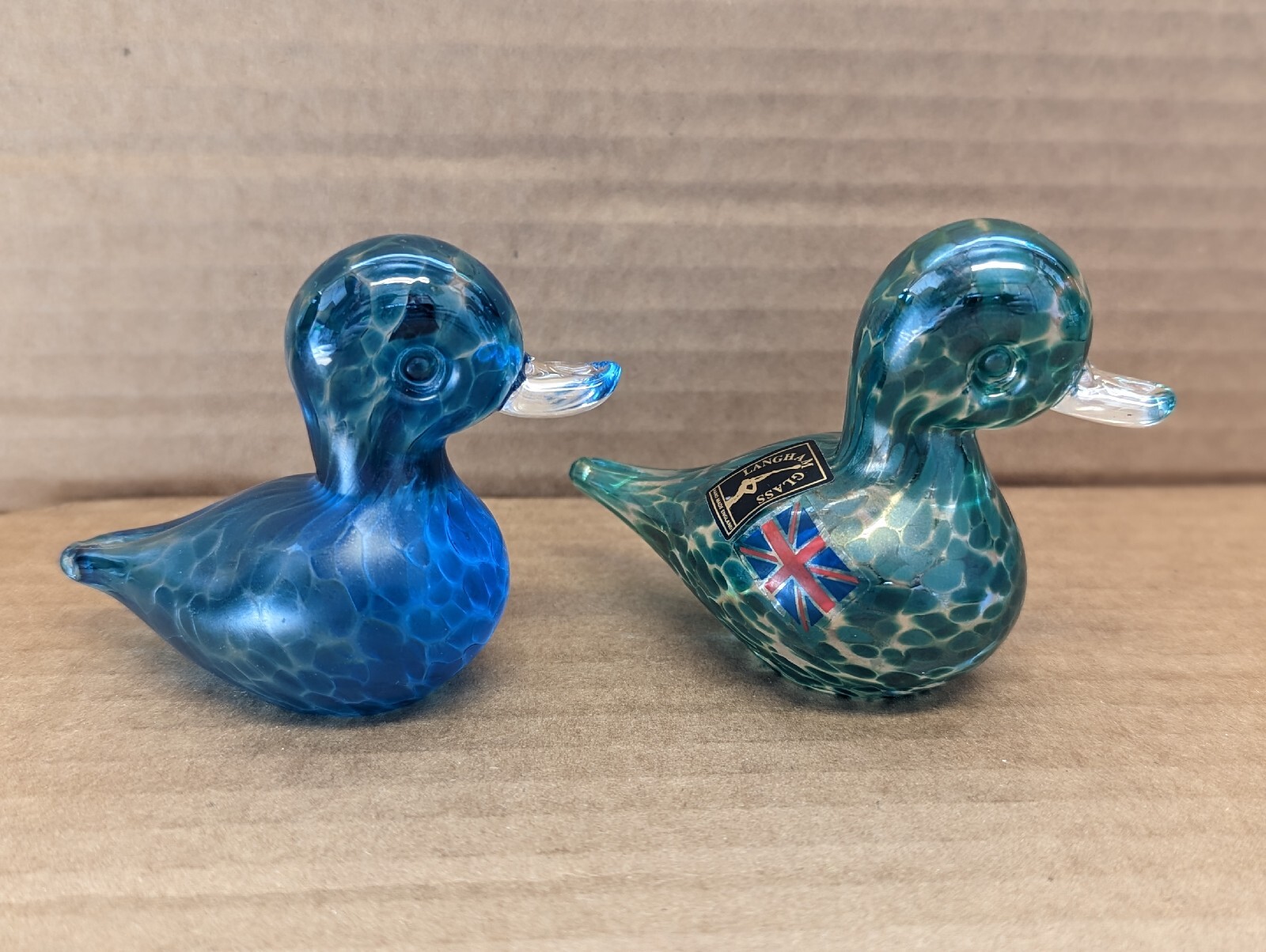 Lovely LANGHAM GLASS Mallard DUCKS Paperweight/Ornament SIGNED Paul Miller. B1