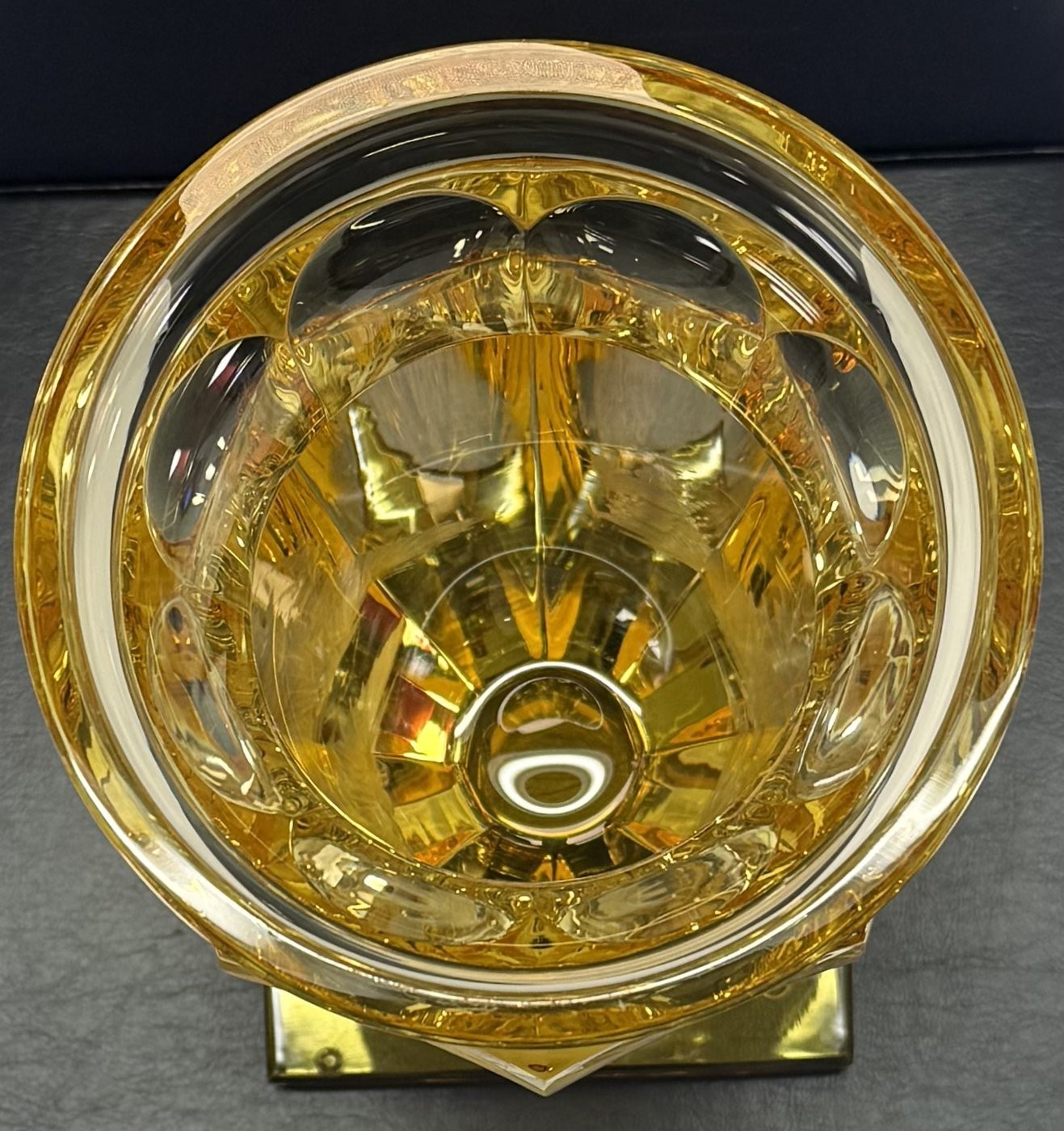 Moser Jumping Horse Vase Elder Yellow Engraved Potash Glass 12in
