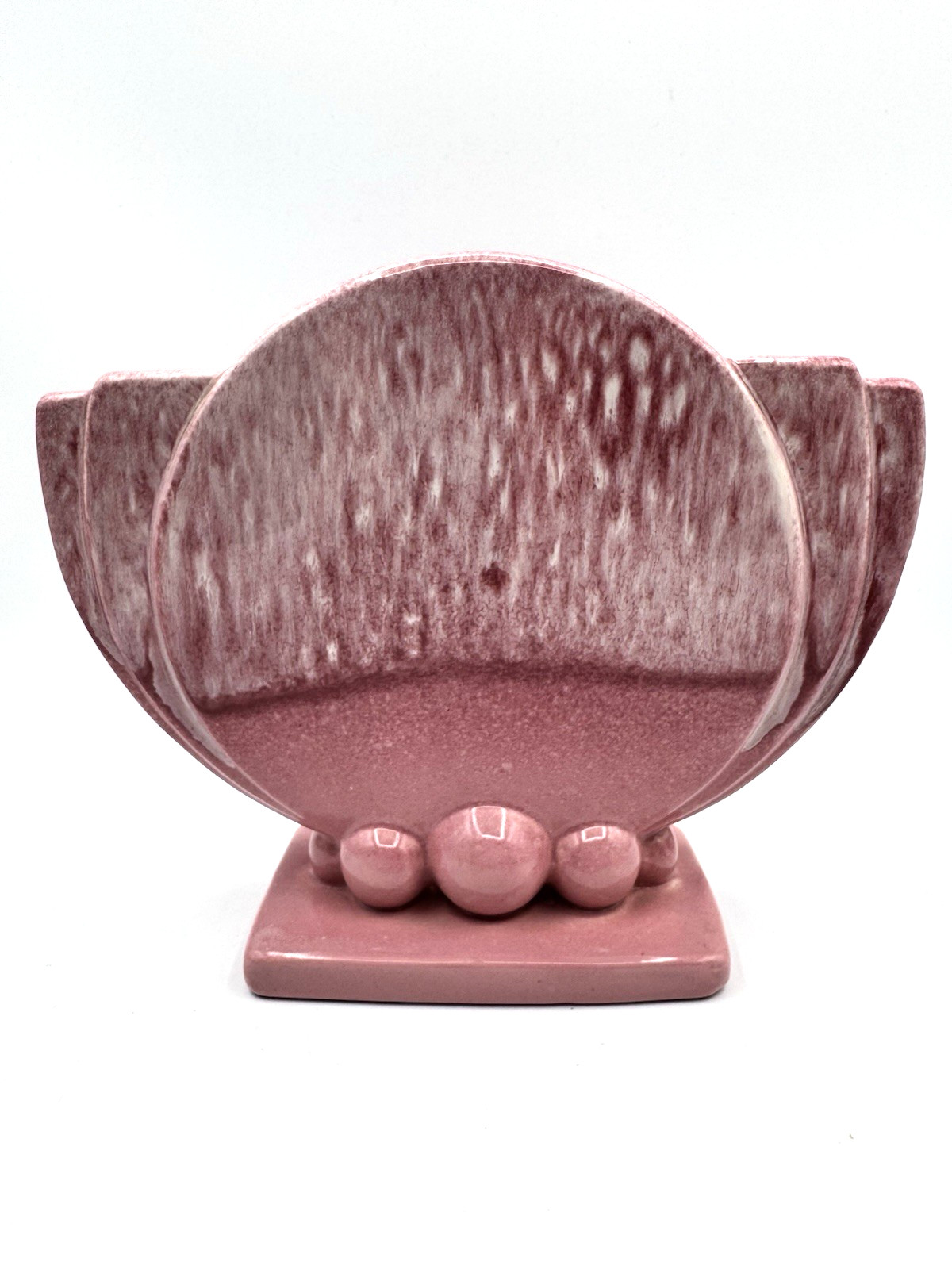 Art Deco Haeger Circle Balls Fan Vase Pink Rose 7″ Tall Vintage Beautiful