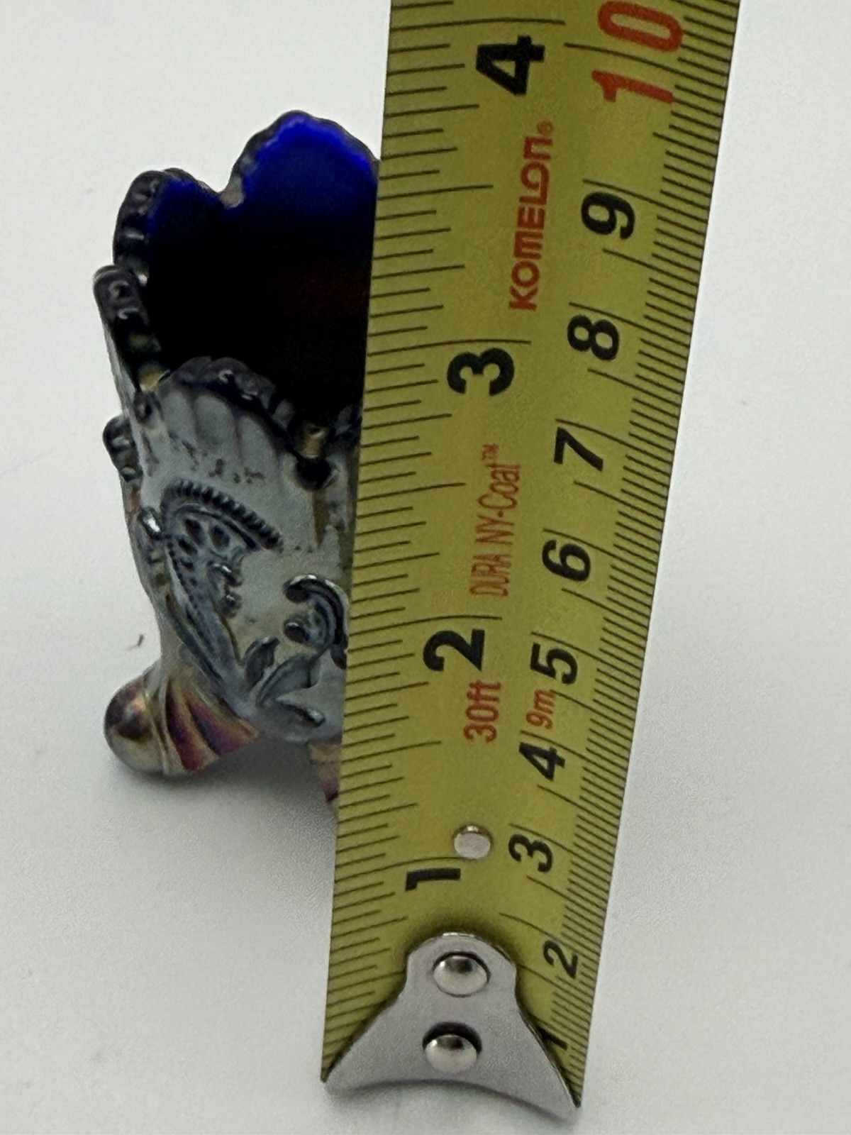 Northwood Style Carnival Glass Toothpick Holder Paisley Cobalt Blue Iridescent