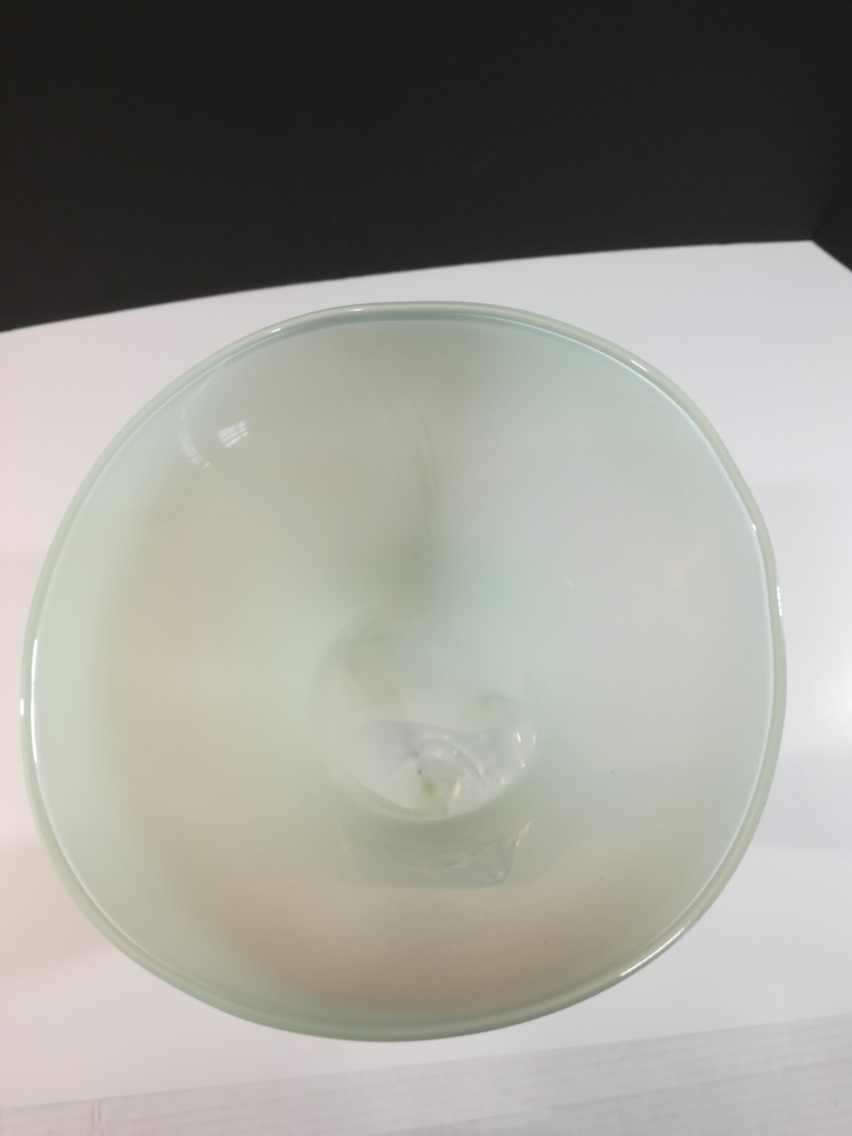 VTG pale mint green with clear base 16 1/2 ” tall vase art glass VGC
