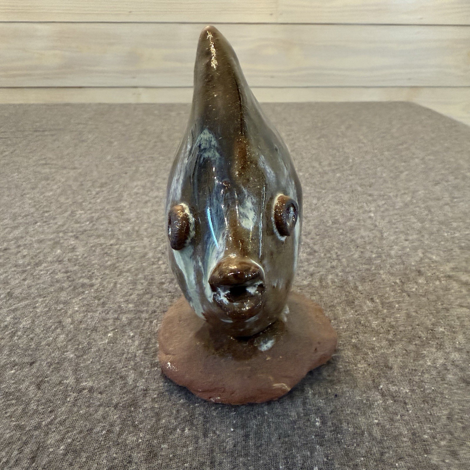 Vintage Hand Thrown Stoneware Art Pottery Decorative Fish Statue Signed 1993