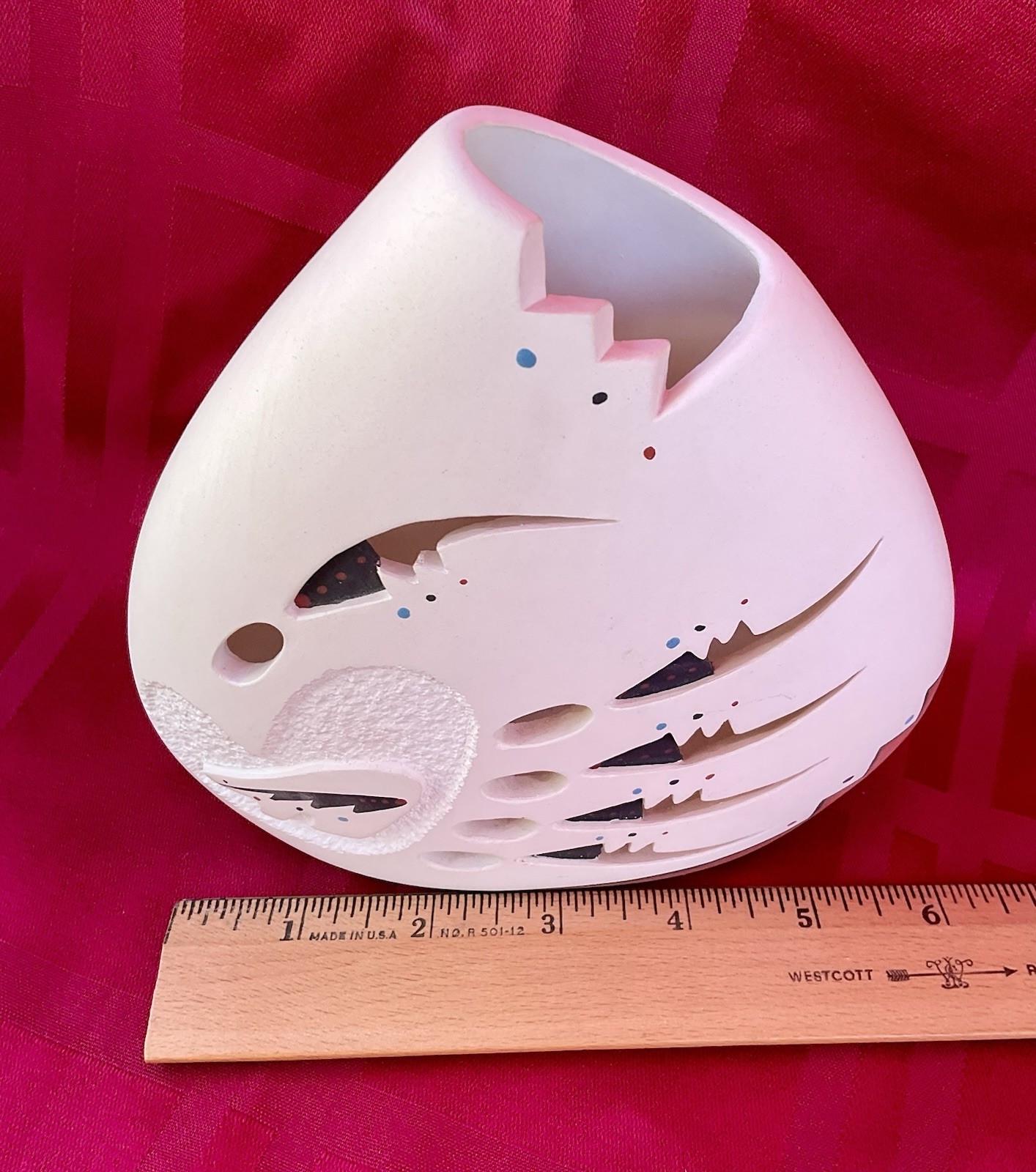 Native American Acoma Pueblo Vase Pottery Vessel Bear Claw hand-Painted Signed