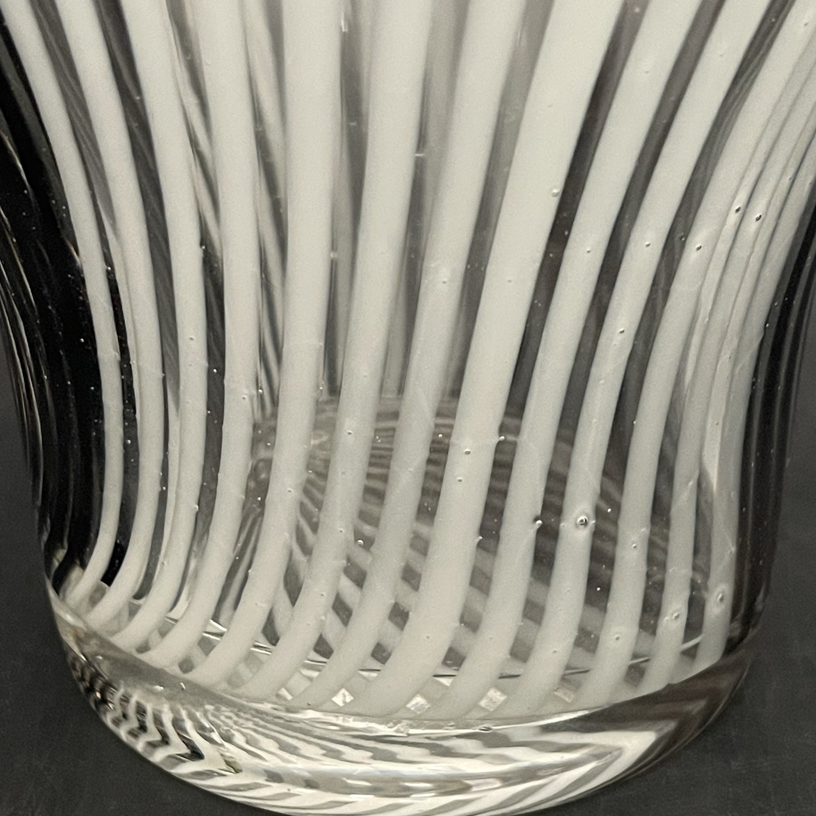 Mezza Filigrana Black White Art Glass Asymmetric Vase c1960s Made in China 11″t