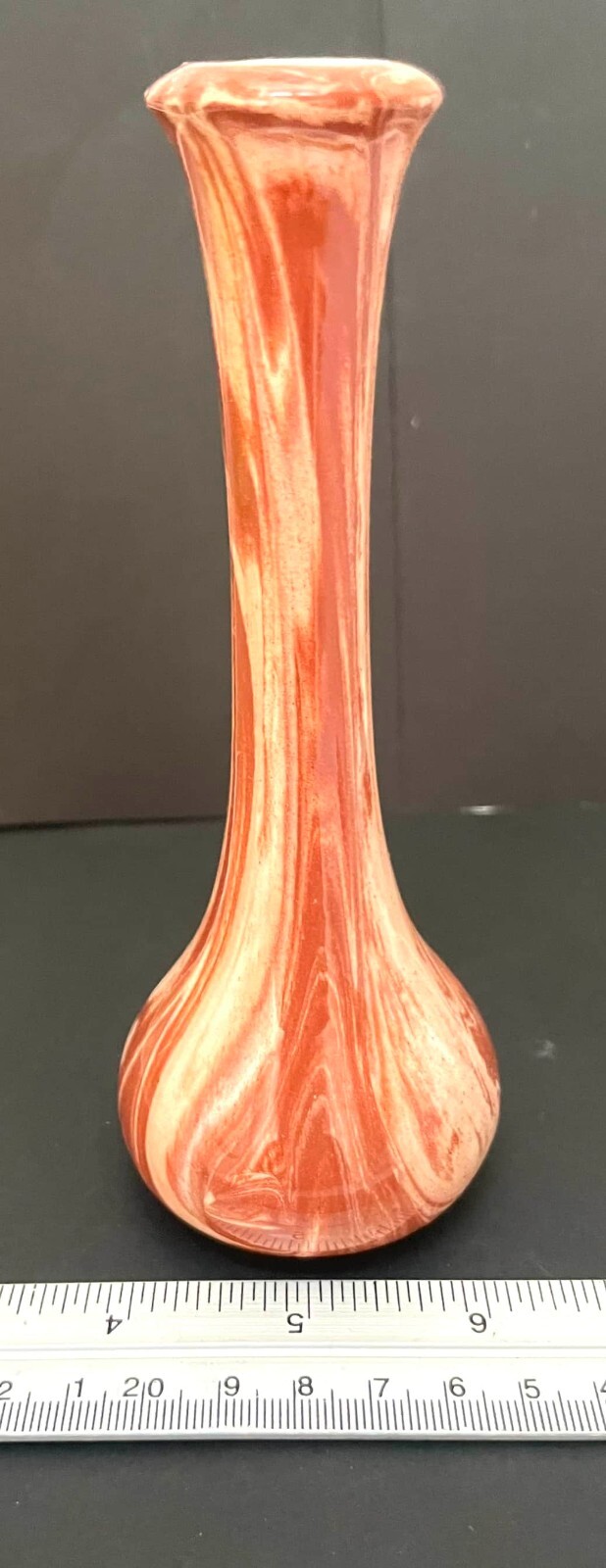 VTG Rocky Mountain Pottery Bud Vase Clay Earthy Brown White Marbled 6.5″ Tall