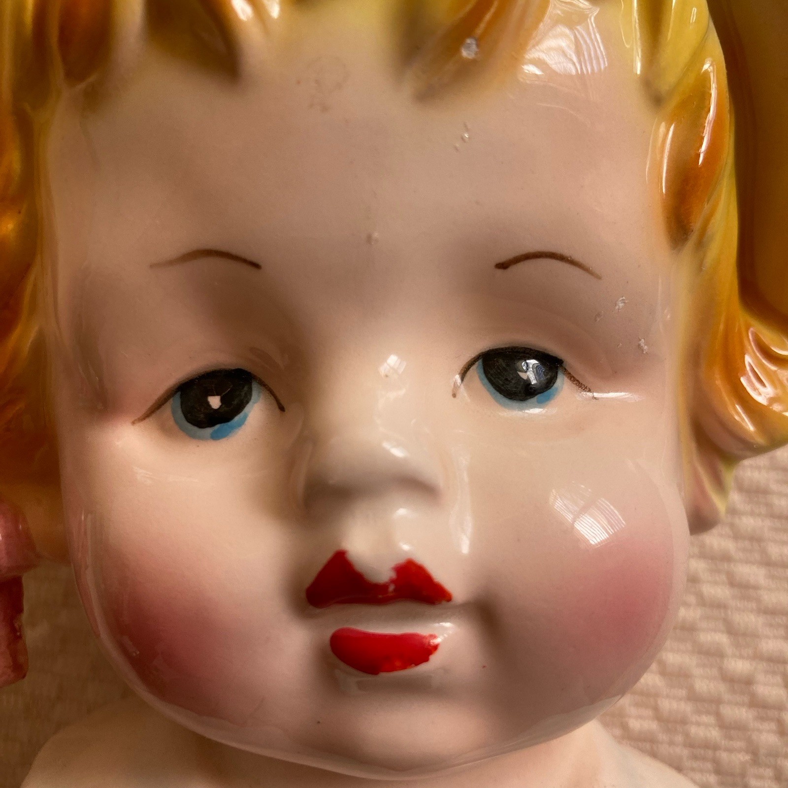 Relpo #6744 Blonde Girl In Bonnet Vase Planter Vintage Japan READ*