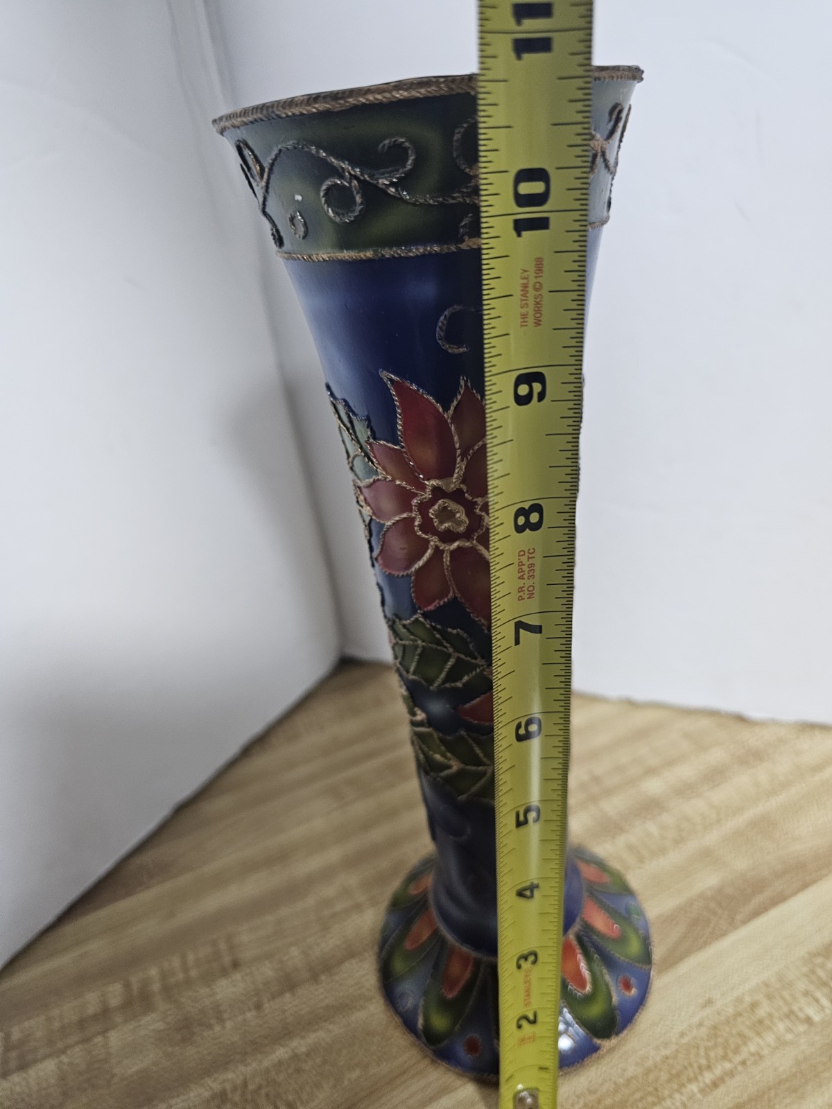 Margie’s Garden Cobalt Blue Ceramic Vase Hand Painted Poinsettia Enamel Gold