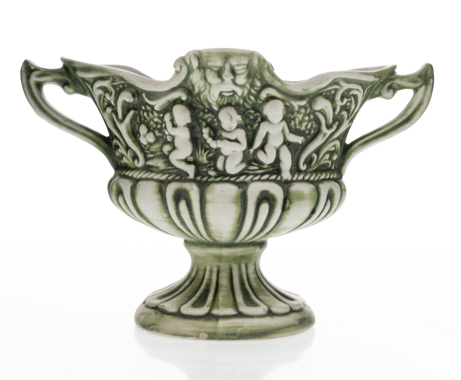Capodimonte Relief Vase Early-Mid Century Cherubs Green Small 1lbs 6×8.5in Rare