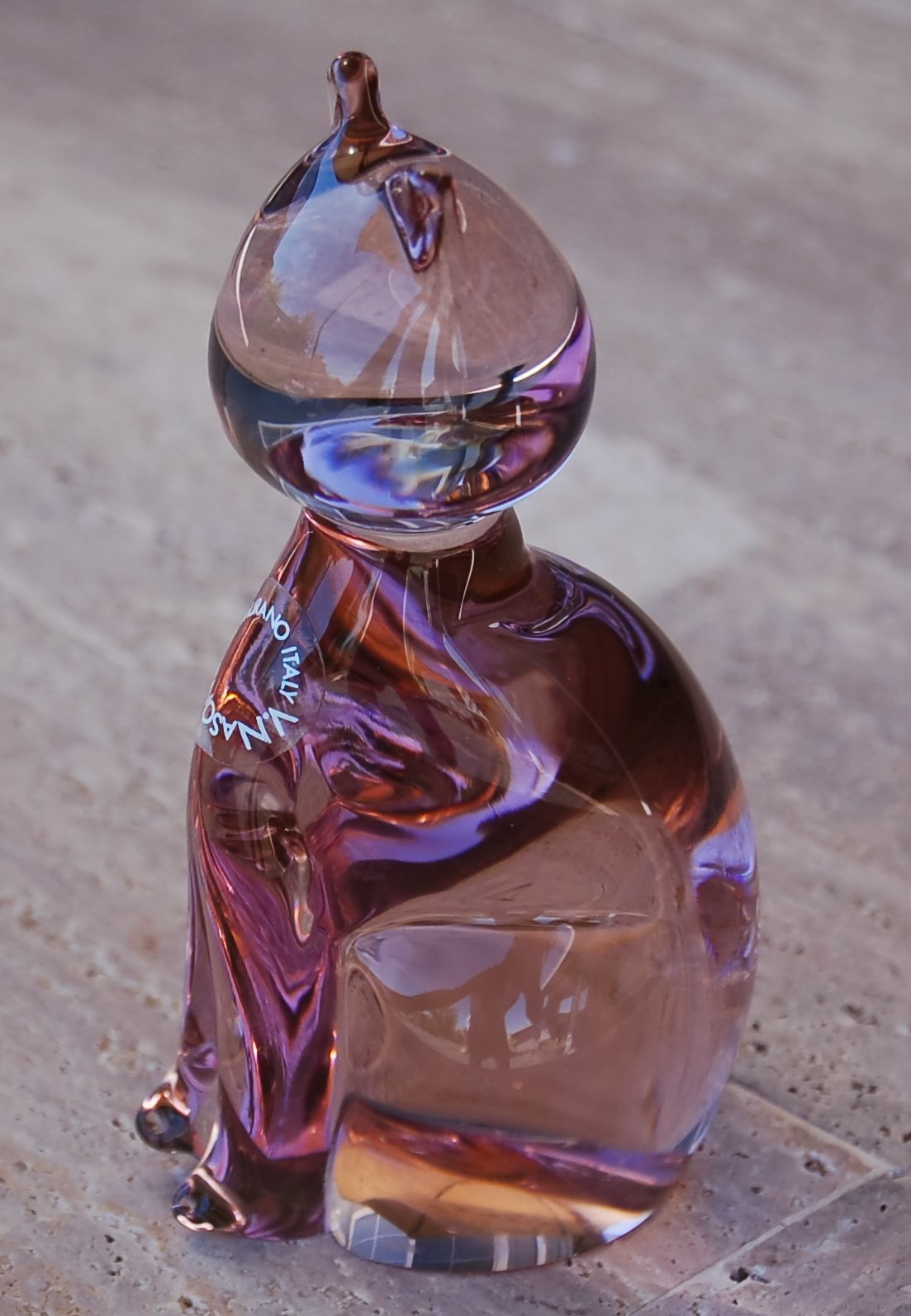VINTAGE Murano Paperweight V. Nanson Sitting Cat Amethyst Made in Italy