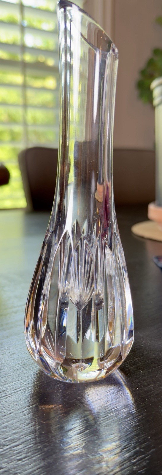 Baccarat France Annick Crystal Bud Flower Vase 7″ w/Vertical Cuts Signed