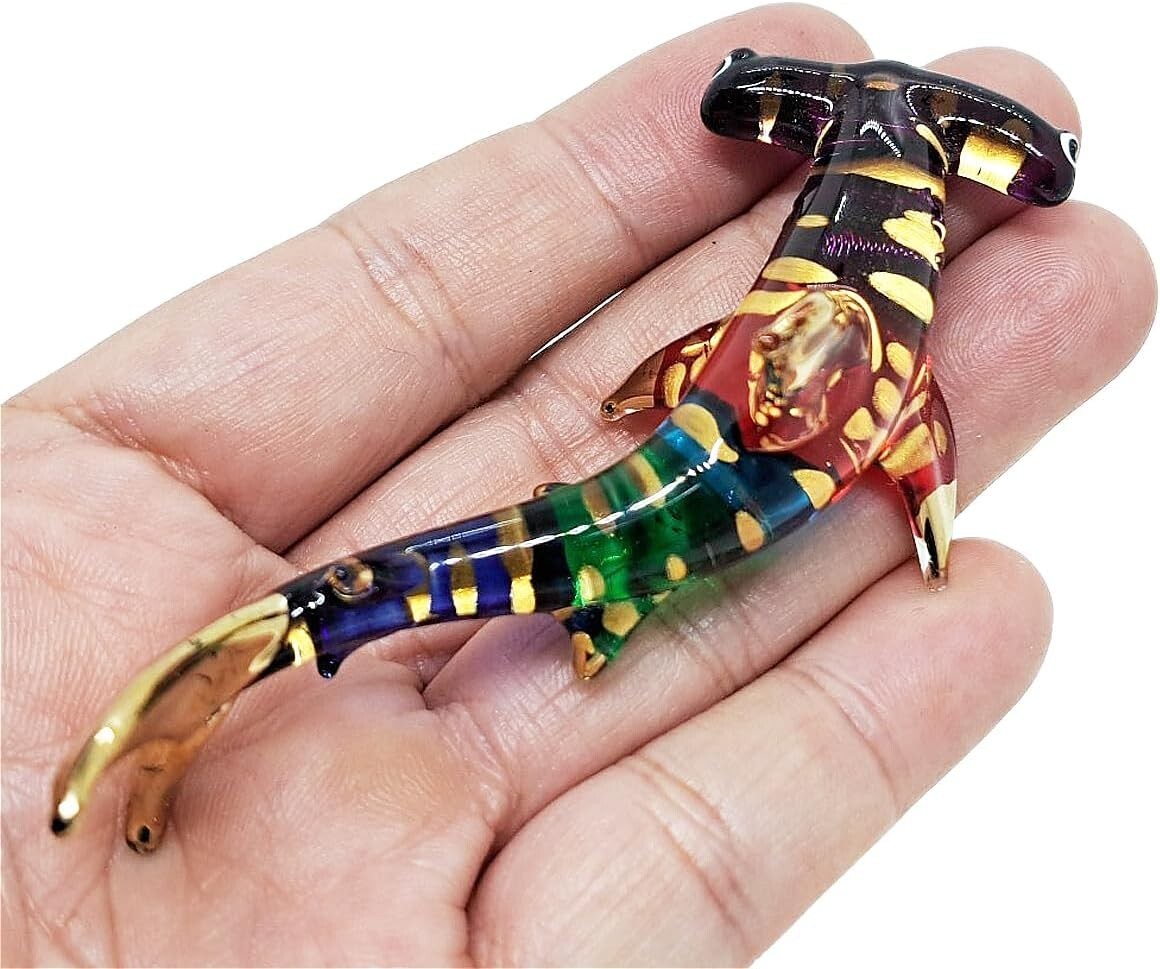 3½” L Multicolor Hammerhead Shark Figurine Blown Glass Crystal Fish Sea Animals