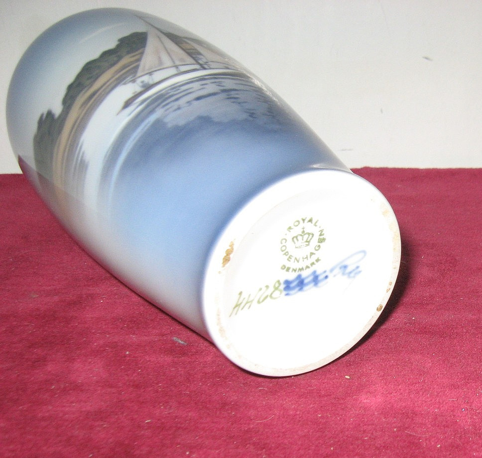ROYAL COPENHAGEN DENMARK FINE PORCELAIN SHIP SCENE VASE Signed Numbered
