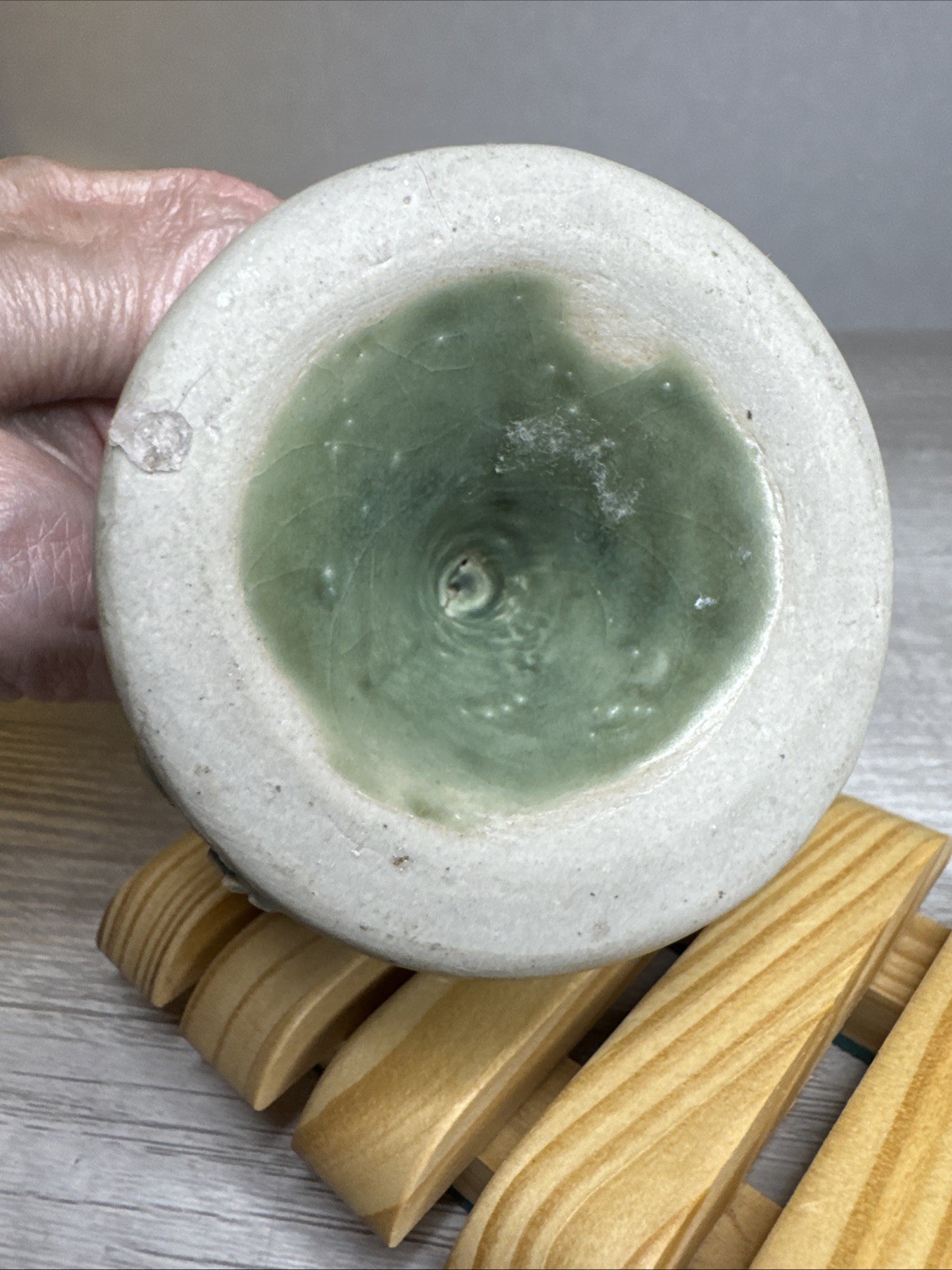 Frog Candlestick Indonesian Pottery Matte Green Glaze Toad