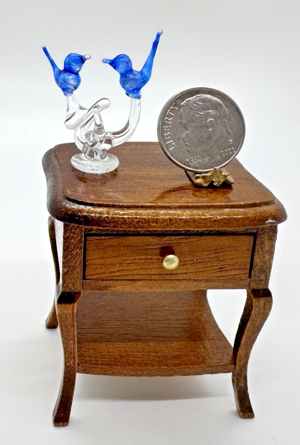 Vintage Art Glass Miniature Blue Birds and End Table