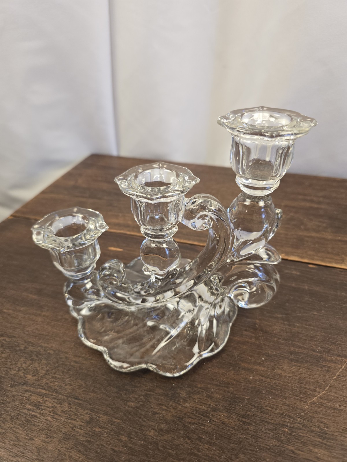 2pc VTG Cambridge Diane Clear 3 Arm Taper Candle Holders Candelabra Blown Glass