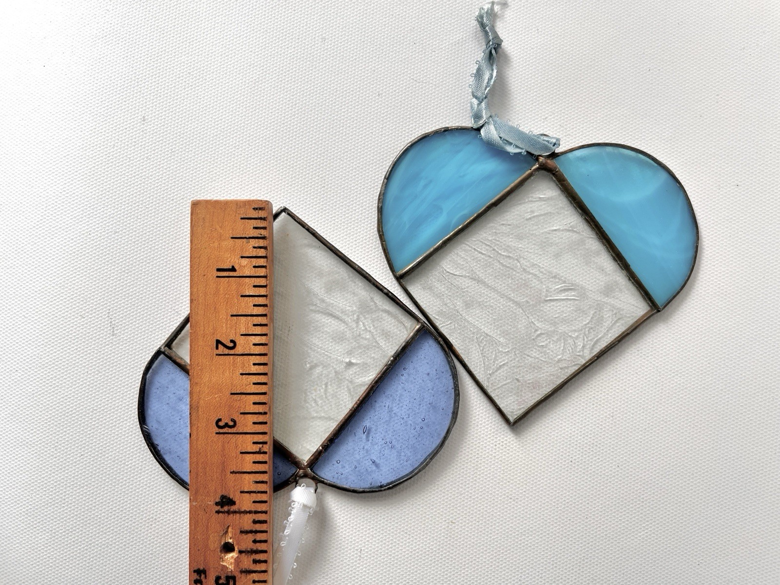 Vintage Blue & Aqua Heart Suncatchers Leaded Stained Glass