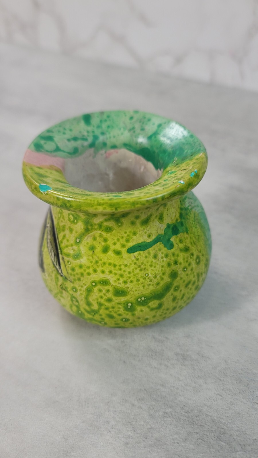 Heavy Handmade Green Sea Turtle Ceramic Vase Decor Multicolor Clay Beach Carved