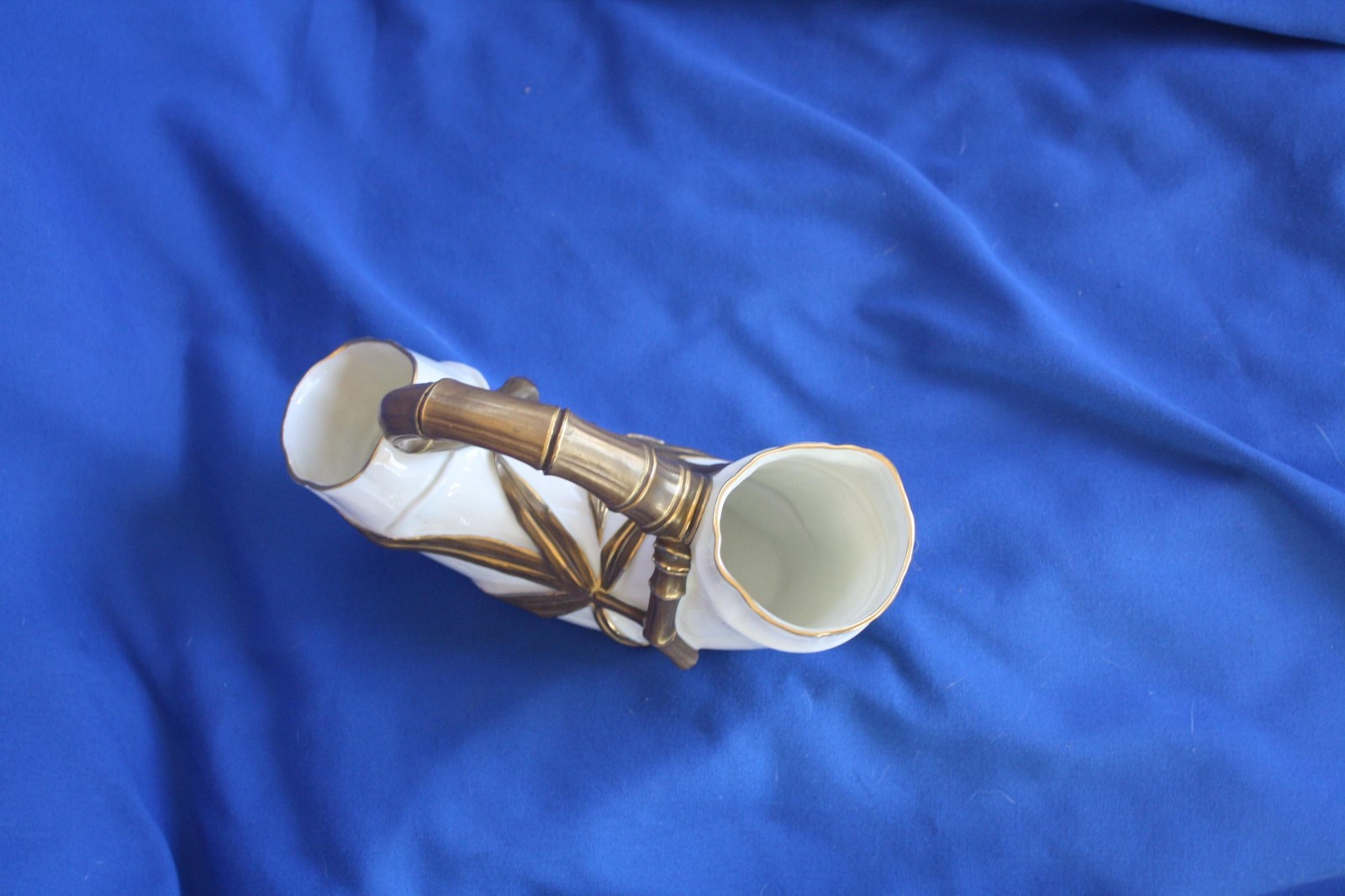 Royal Worcester Aesthetic Ivory & Gold 8″ Bamboo Porcelain Double Vase
