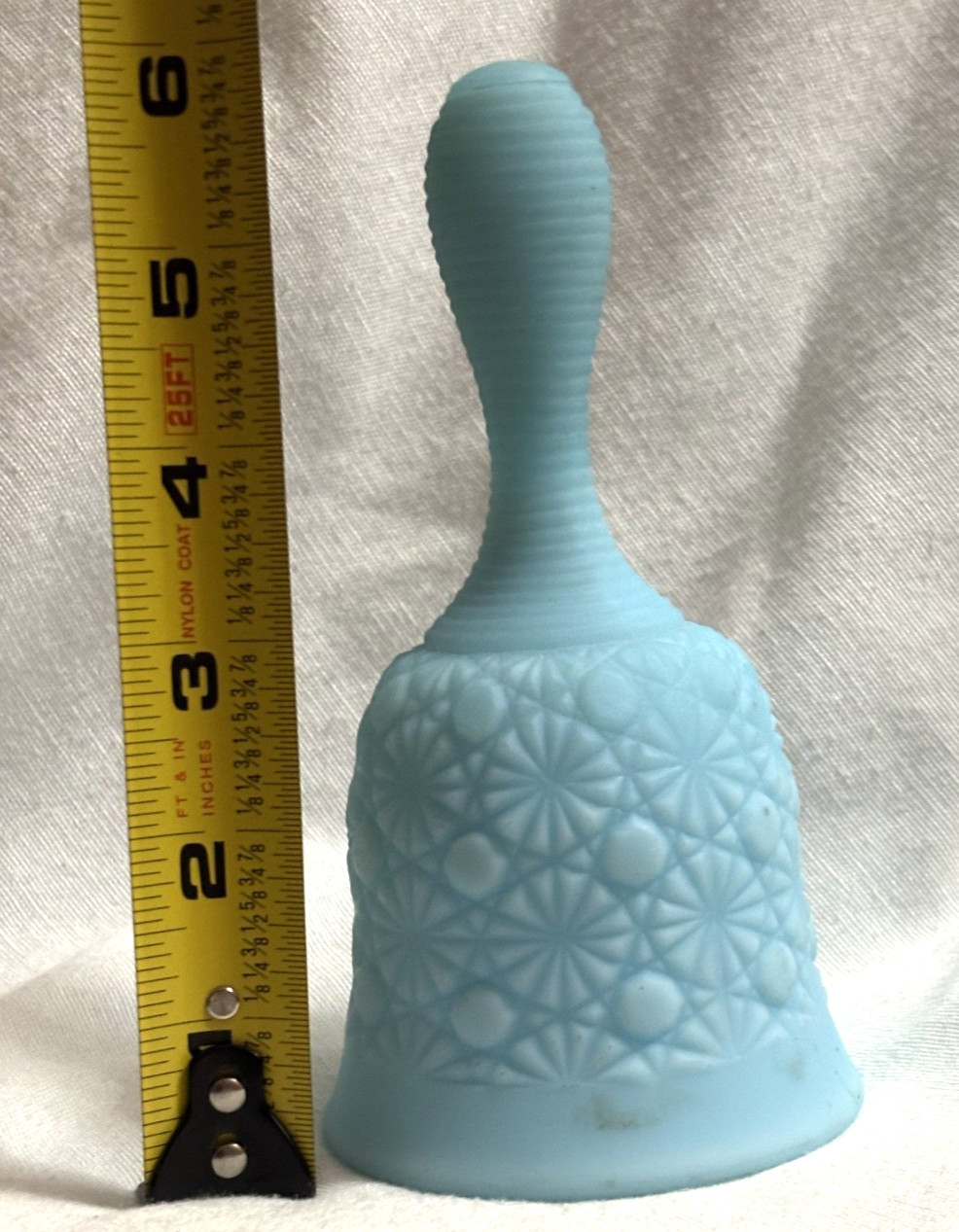 Fenton Matte Blue Daisy and Button Bell, Stamped on Inside