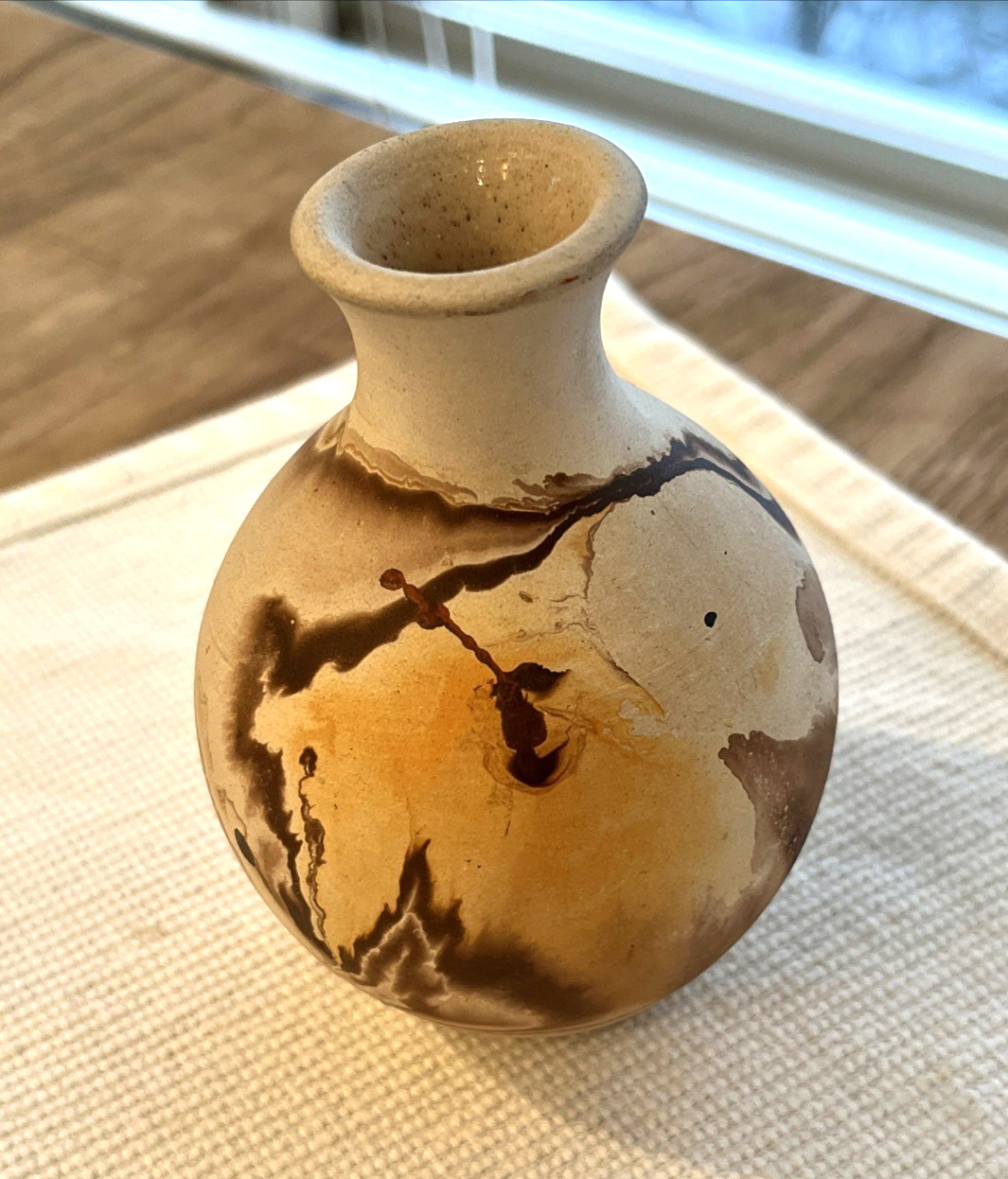 Nemadji Pottery USA Bud Vase Brown Earth Tones Swirl Retro Design 3.5” Inches