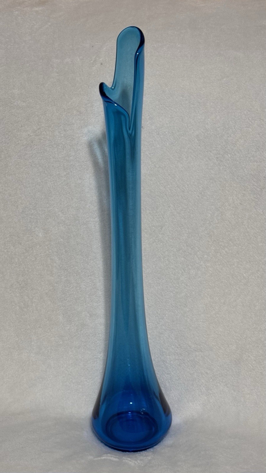 Vintage Mid Century Modern LE Smith Peacock Blue Smooth 25” Swung Vase