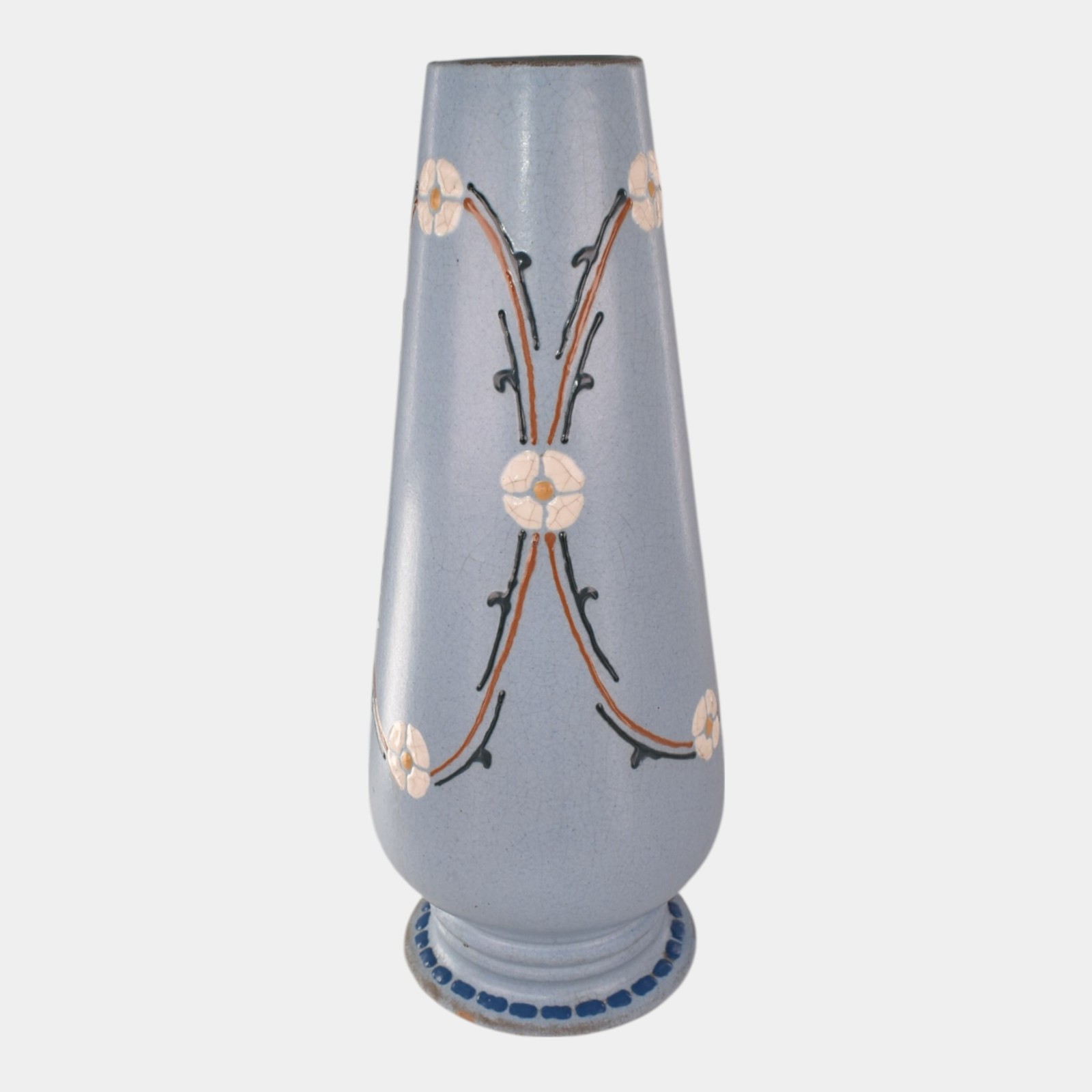 Roseville Aztec 1905 Pottery Blue Squeeze Bag Design Floral Vase 2-11