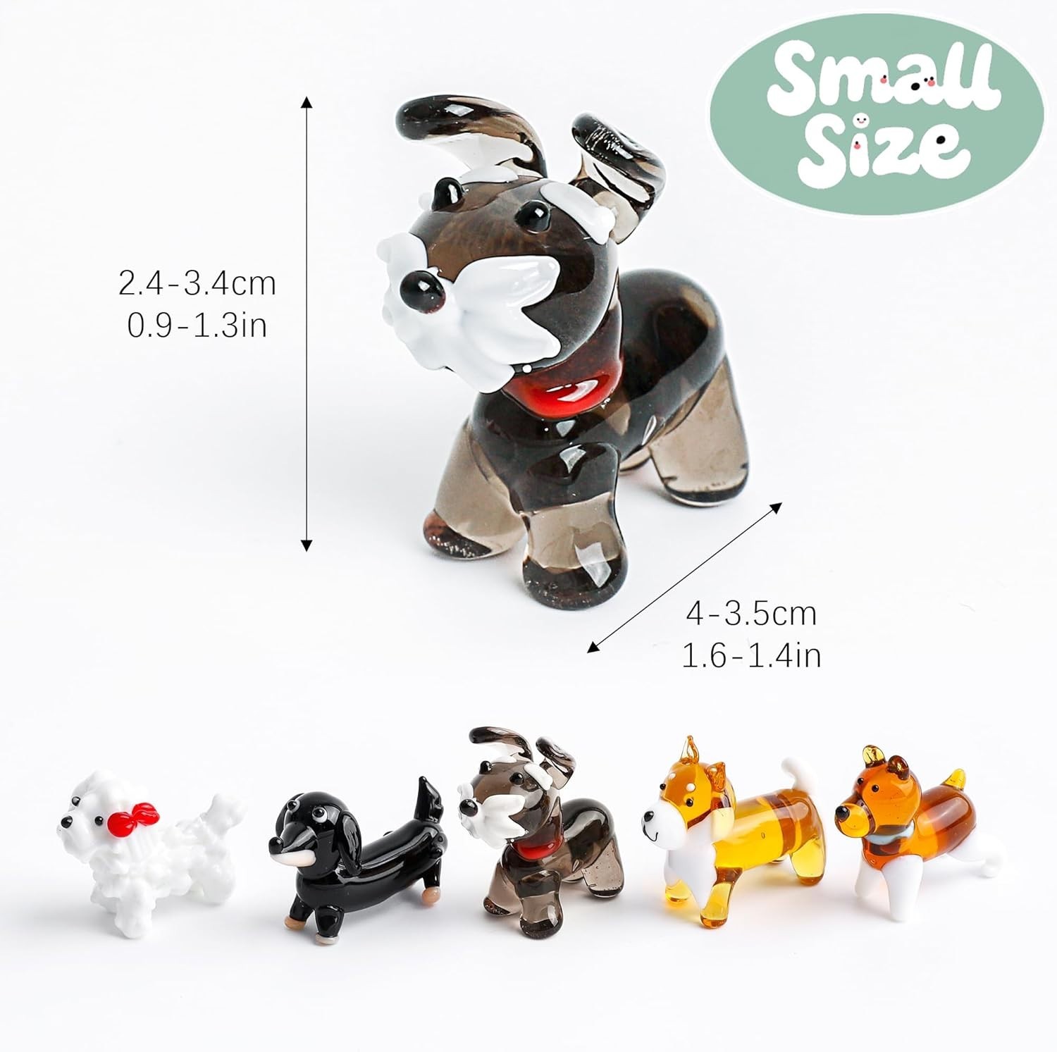 5 Piece Hand Blown Glass Figurines Mini Dog Statue Includes Dachshund, Beagle…