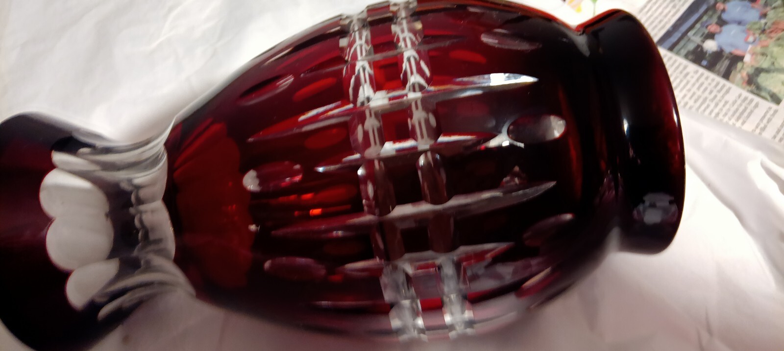 Czech Vintage 10 1/2 Inch Ruby Red Cut To Clear Crystal Bohemian Vase MCM Read