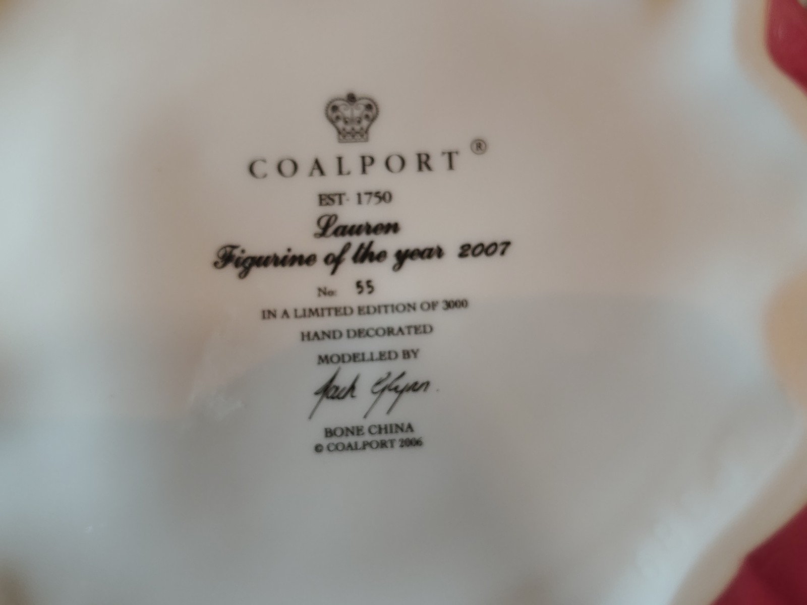 Coalport Bone China Lauren Figurine of Year 2007 #55 of 3000 Made LOTS OF PICS!