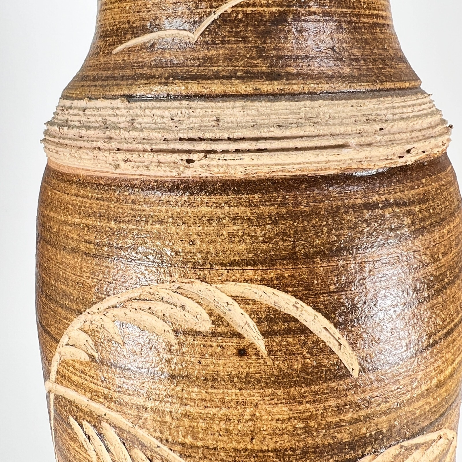 Vtg Studio Pottery Vase Coastal Earthenware Stoneware Seascape Seagulls Signed