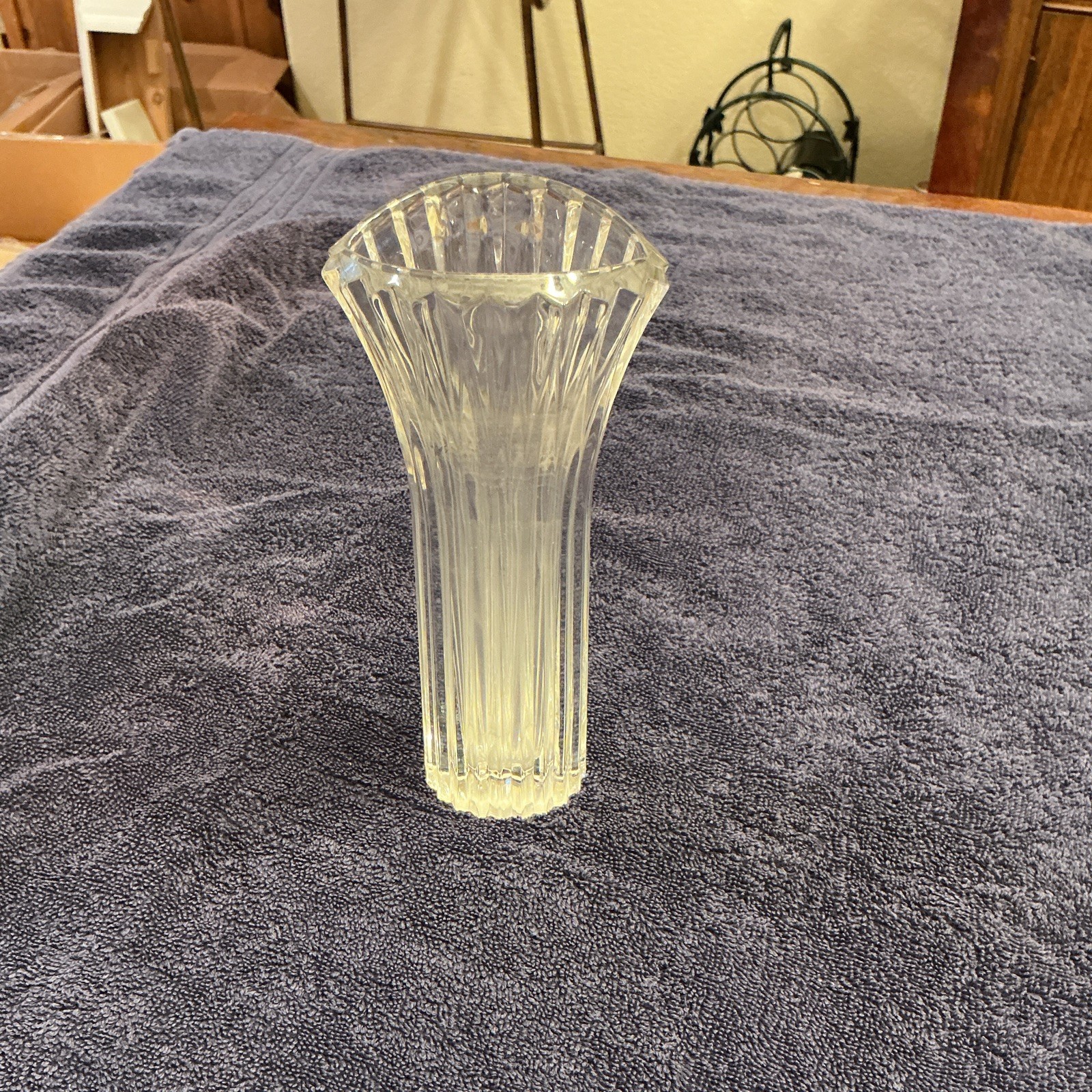 Mikasa Clear Cut Glass Ribbed Flared Top Vase, Decorative, 8 in Tall