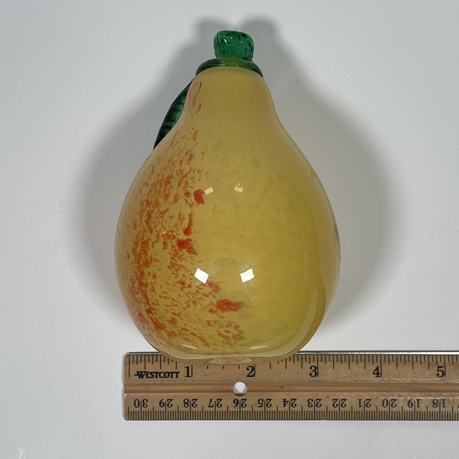 Vintage Murano Style Pear Glass Fruit 5” Yellow and Orange 7 oz Made in Italy