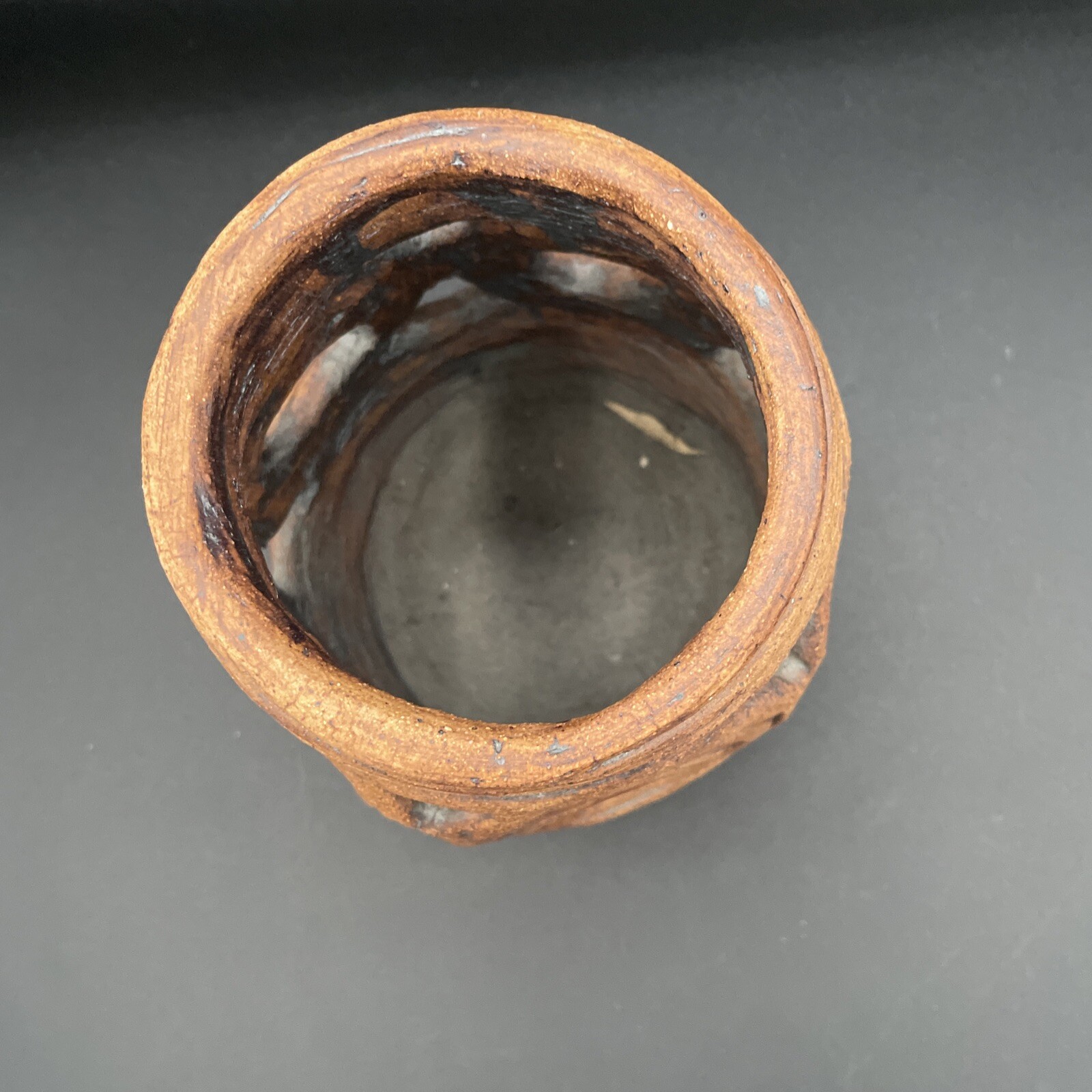Vintage Brutalist Art Pottery Clay Coil Vessel Brown Primitive Vase