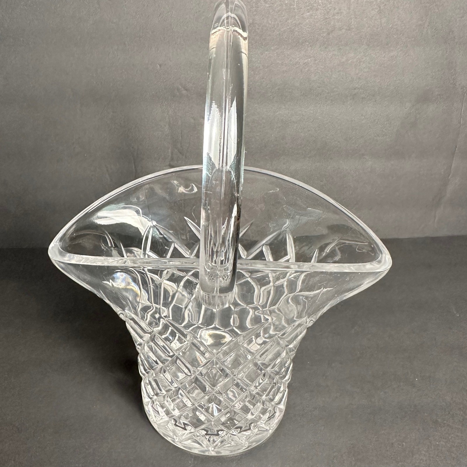 Crystal Basket Diamond Cut Glass Basket Weave Vase Home Decor Table Centerpiece