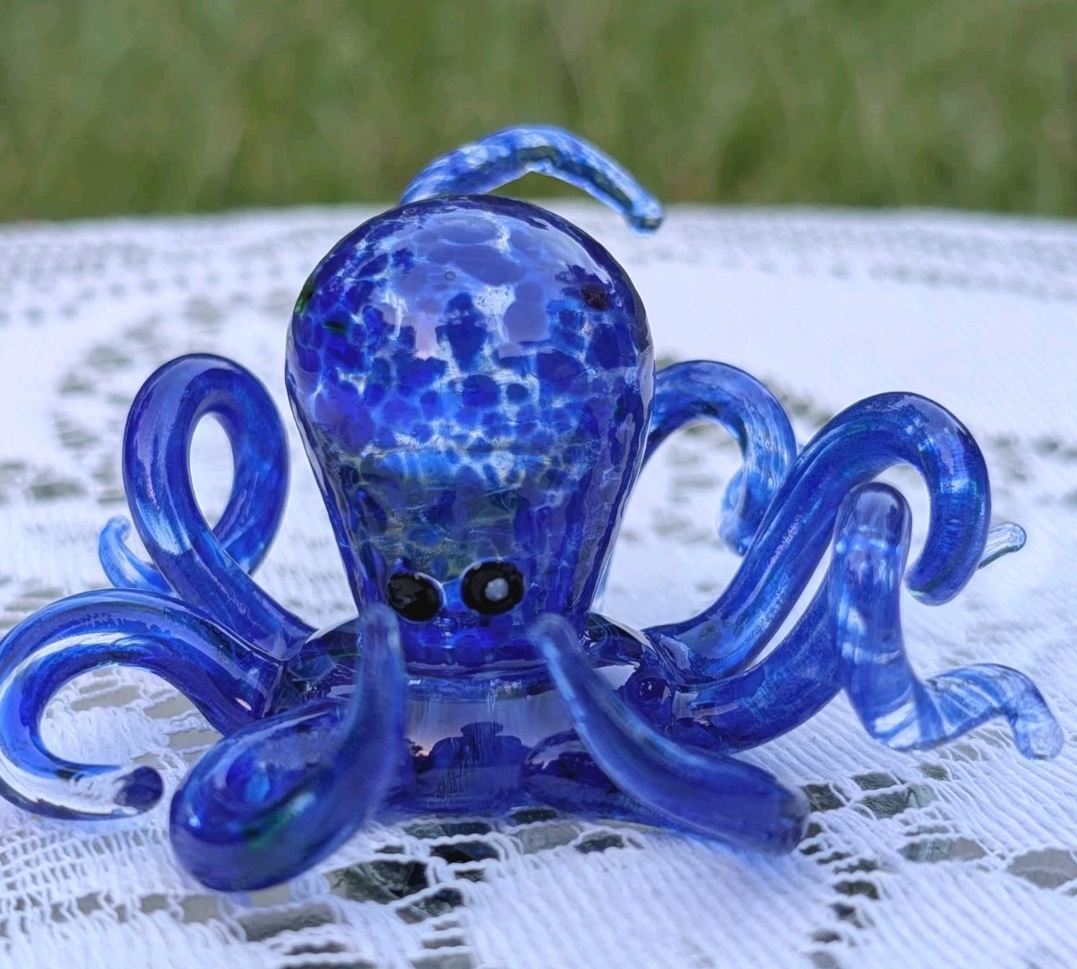 Miniature Art Glass Octopus Purple Hand Blown Figurine Delicate