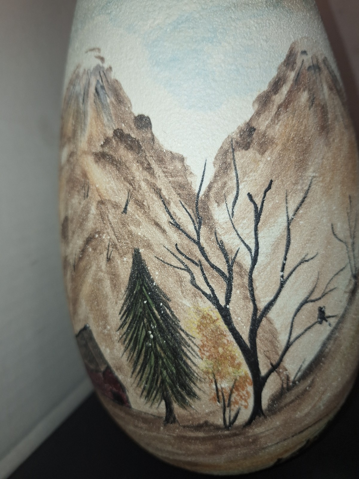 Holland Mold 10.5″ Vase Handpainted/Signed Mountain/Country Farmhouse Beautiful