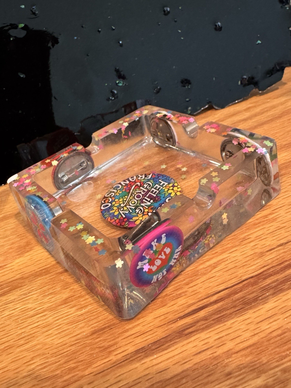 Clear Art Resin Square Decorative Ashtray, San Francisco Haight-Ashbury Graphics