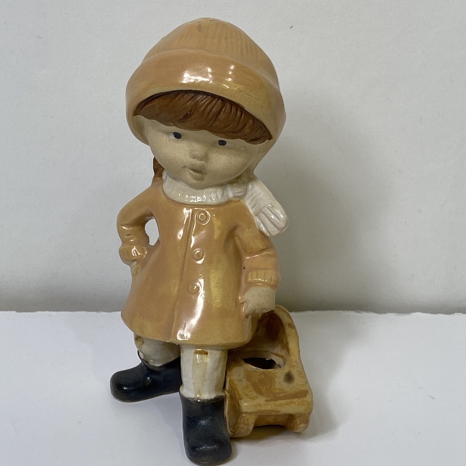 UCTCI Figurine Village Children Kids Lot Alpine Winter Sheep Sled Japan Ceramic