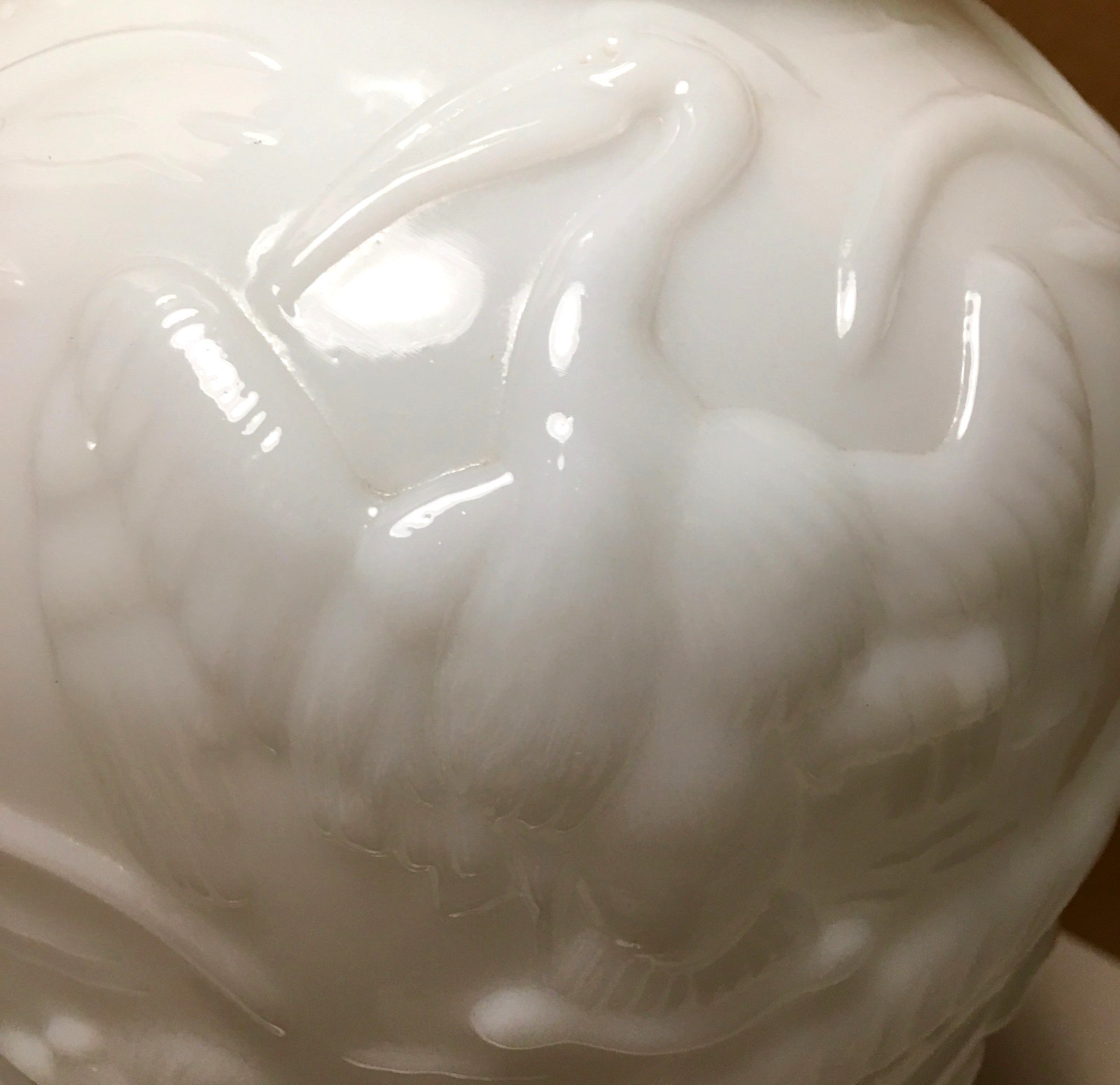 Gillinder puffy milk glass vase 15-1/2 inches peacock heron quail birds