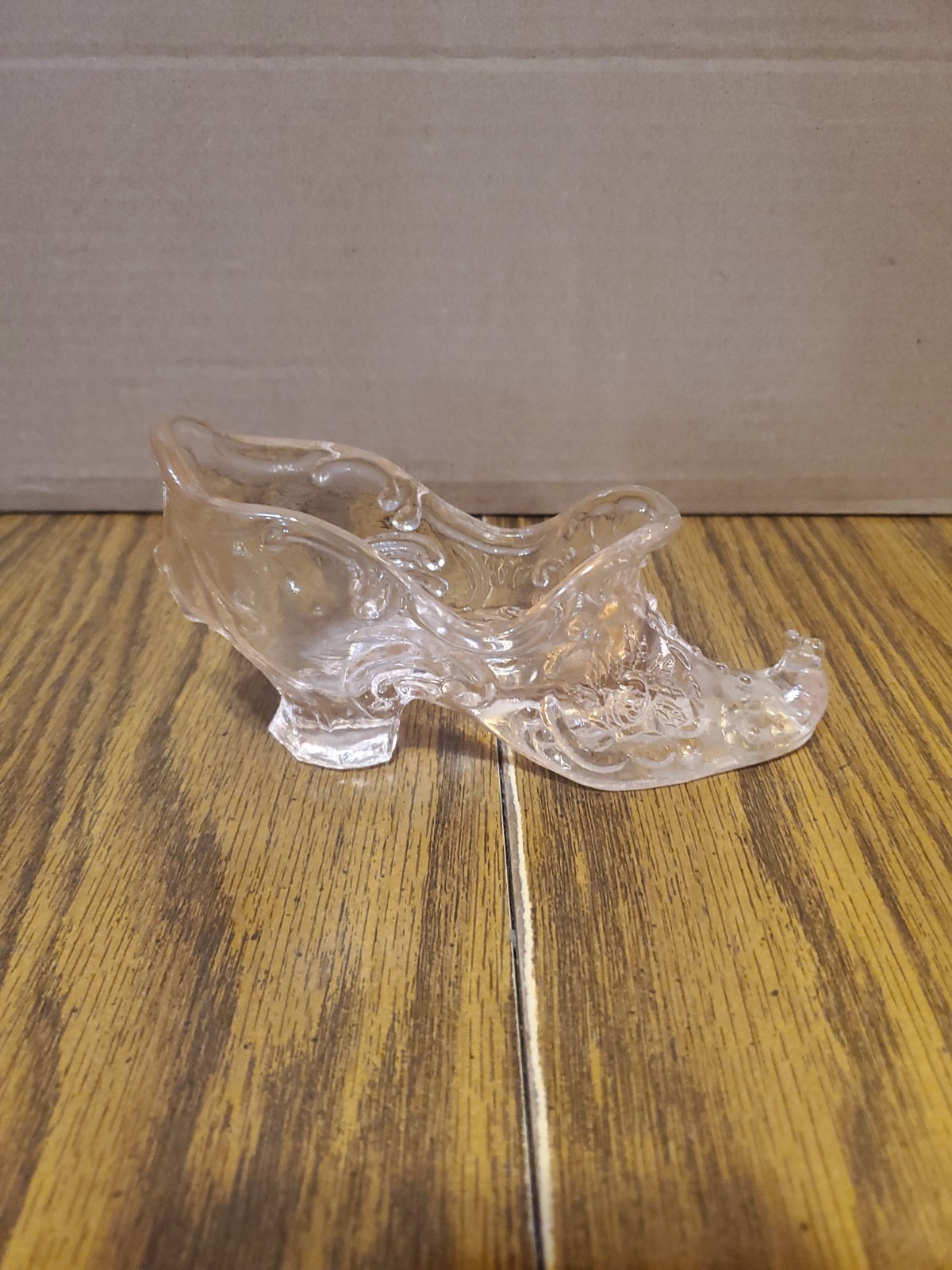 Blush Pink Victorian Rose Elegant Art Glass Shoe VTG Princess Slipper