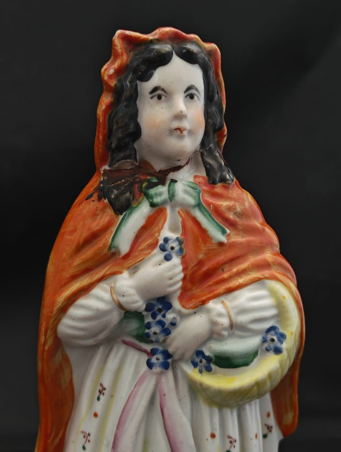 two rare old Staffordshire Figures Little Red Riding Hood & man with bird