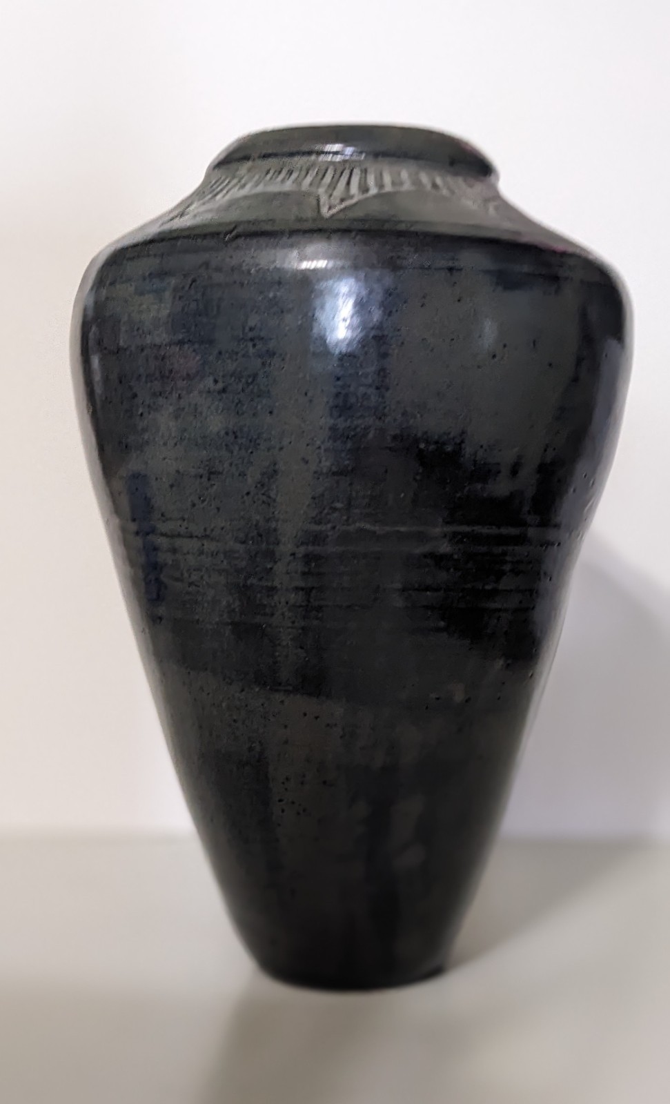 Beautiful Handcrafted Glazed Ceramic Vase Gray Abstract Design Signed by Artist