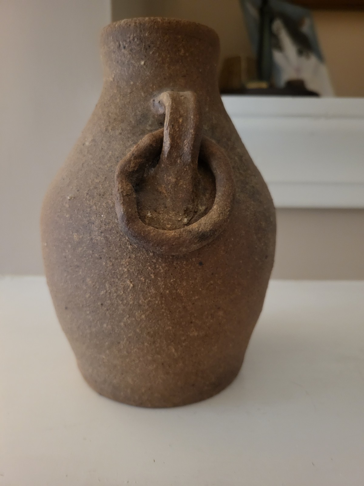 Old Earthenware Terracotta Amphora Pitcher Vase Uneven Double Ring Unglazed