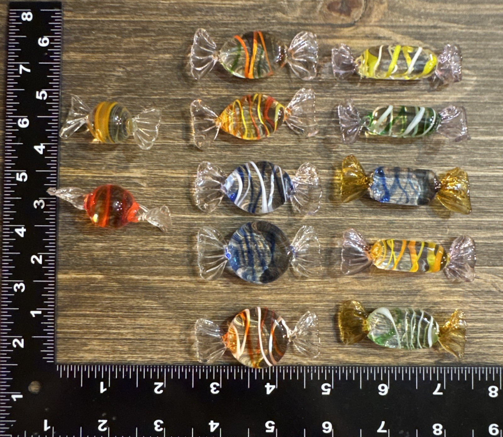 Art Glass Hand Blown Colorful Twist Decorative Candies LotOf 12 Smooth Quality