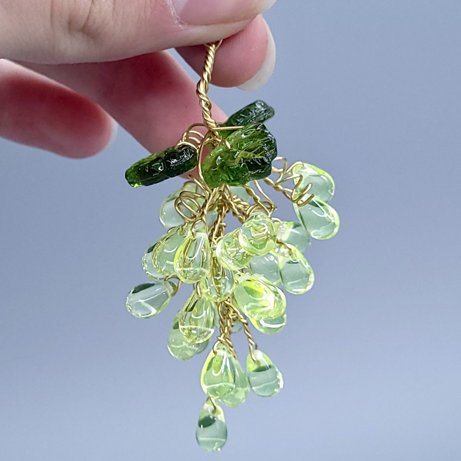 Uranium Glass Cluster Grape Handmade Vaseline Glass Beads Small Bunch of Grape