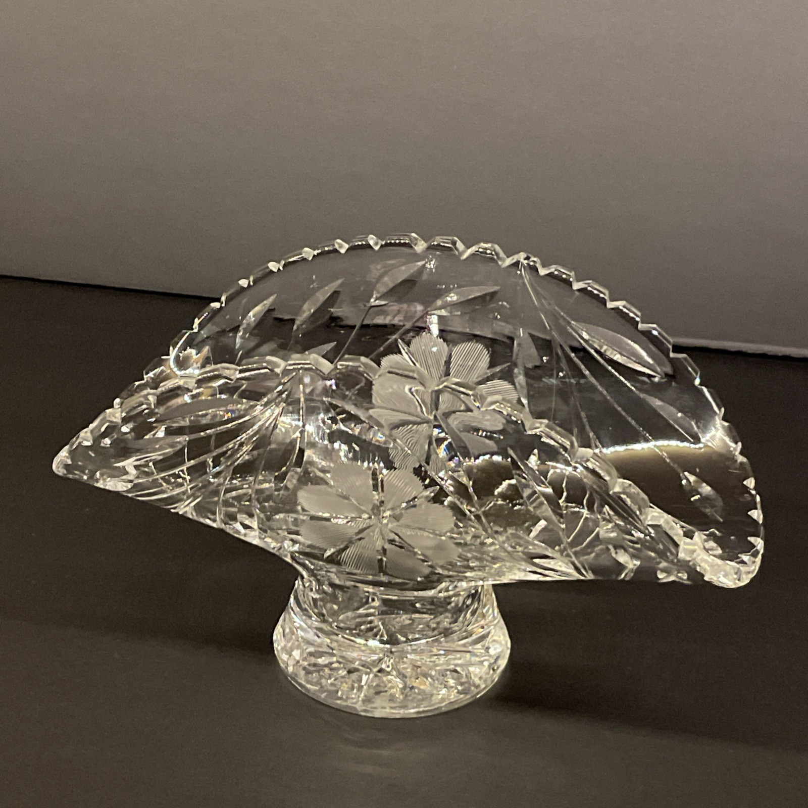 Large Vintage Clear Glass Fruit Banana Curved Bowl Dish on Pedestal 8.5” Long